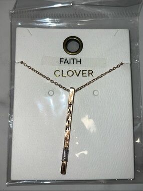 Clover Rose Gold 'FAITH' Vertical Bar Necklace